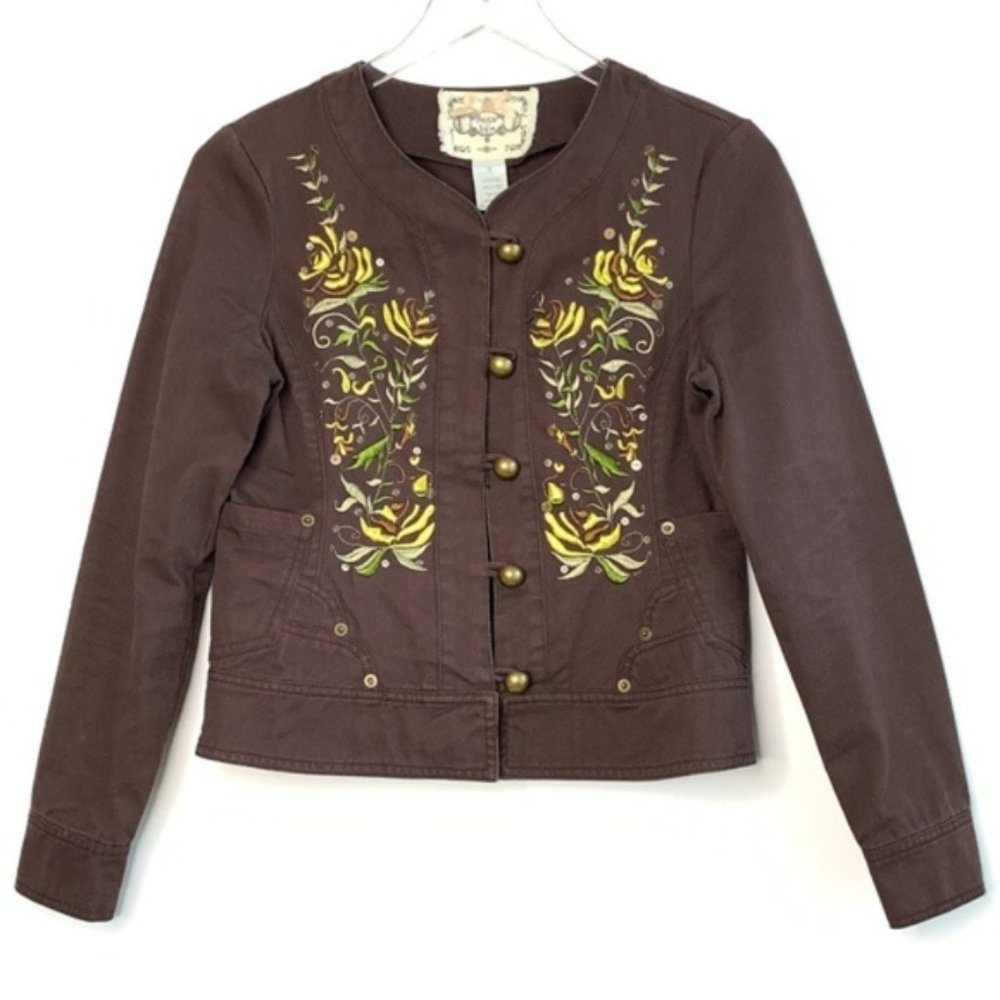 SUGAR LIPS Brown Embroidered Jacket #AA17 - Picture 2 of 7
